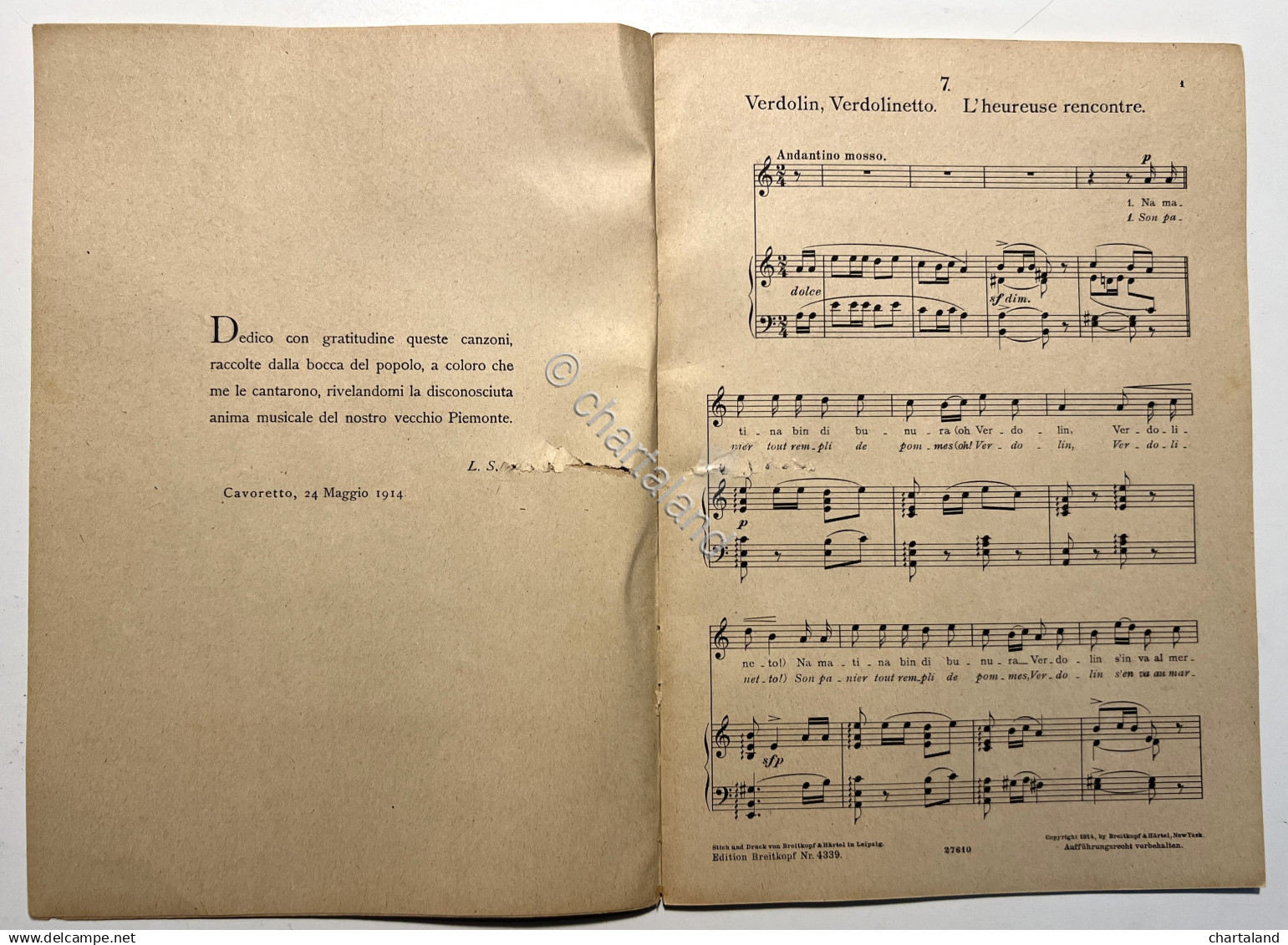 L. Sinigaglia - Vecchie Canzoni Popolari Del Piemonte N. II - Op. 40 - Ed. 1914 - Altri & Non Classificati