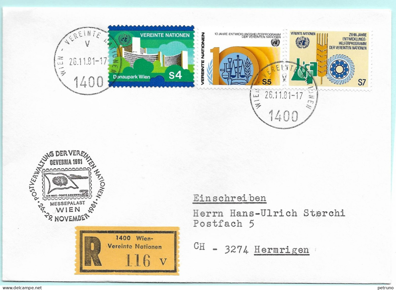 UNO-Wien R-Brief Gewerbia 81 Wien A Erinnerungsstempel MI-No 17 - Storia Postale