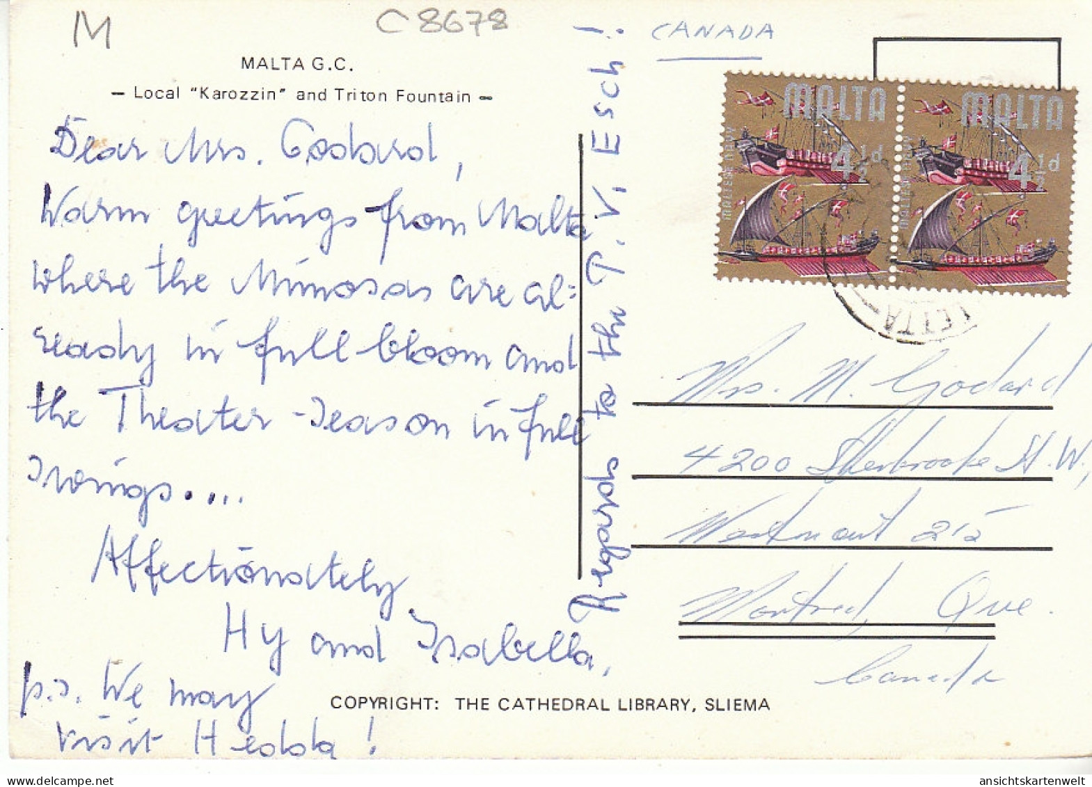 M Malta G.C. Local "Karozzin" And Triton Fountain Glum 1975? #C8678 - Malta