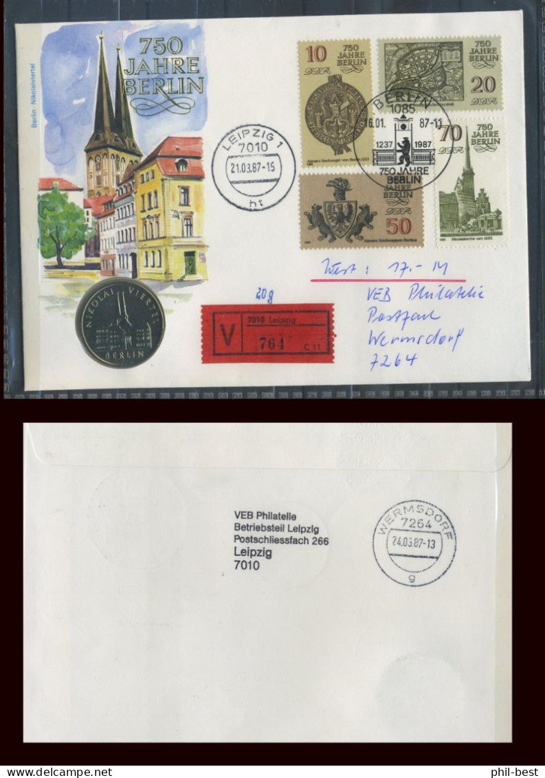 DDR 1987 Numisbrief 750 J. NIKOLAY VIERTEL, V-Wertbrief, 5 Mark, #M019 - Numisbriefe