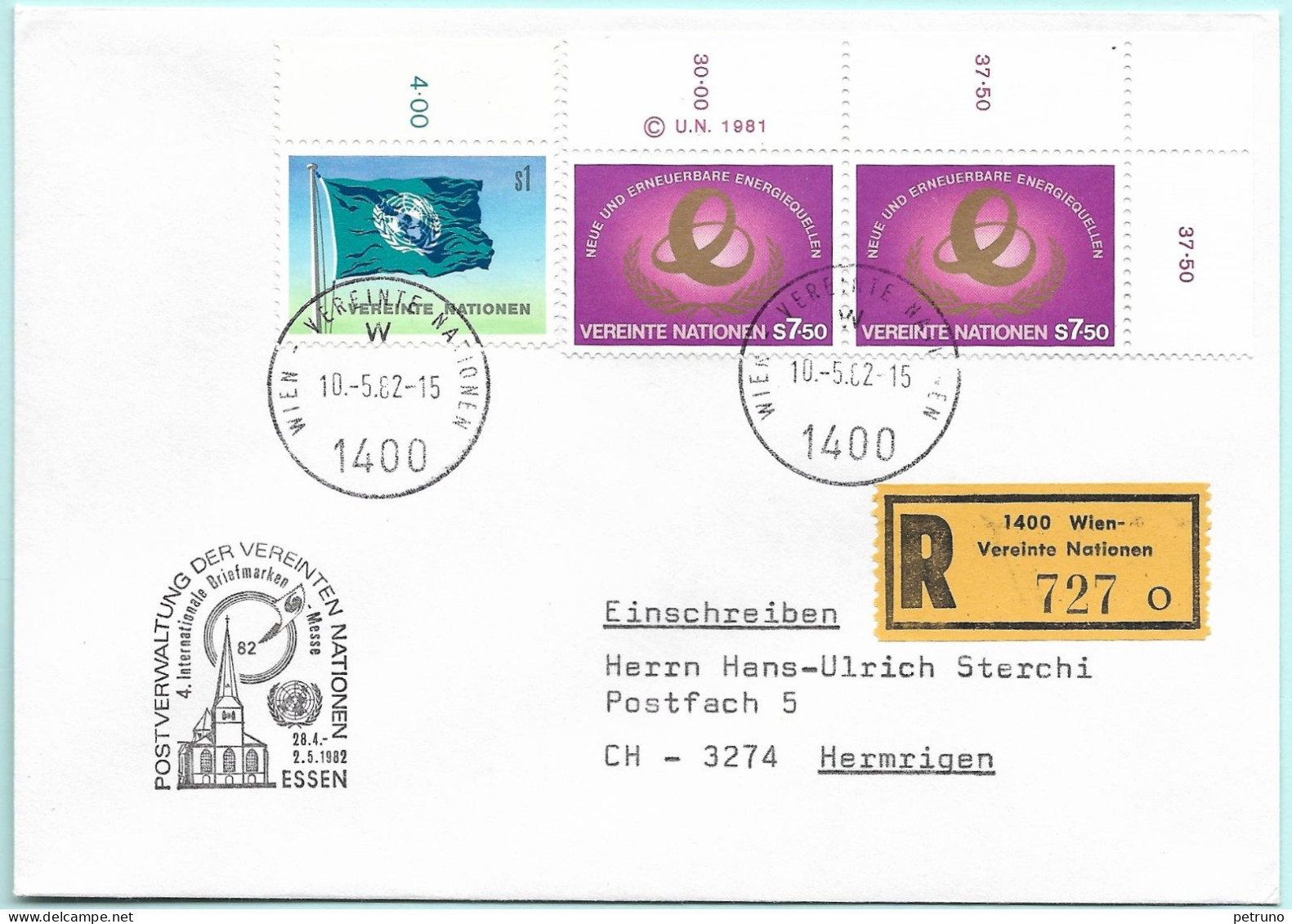 UNO-Wien R-Brief 4.Int. Briefmarken Messe Essen D Erinnerungsstempel MI-No 18 - Brieven En Documenten