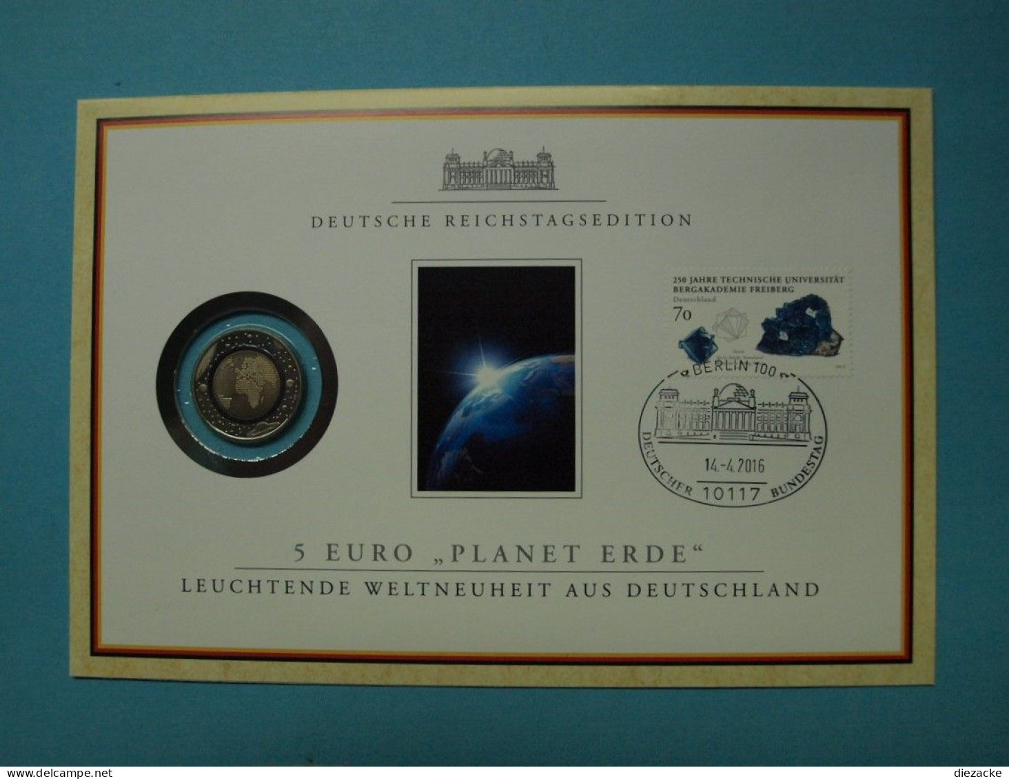 Bund 2016 J Sonderkarte Mit 5 Euro Planet Erde, Blauer Polymerring ST (MZ1313 - Gedenkmünzen