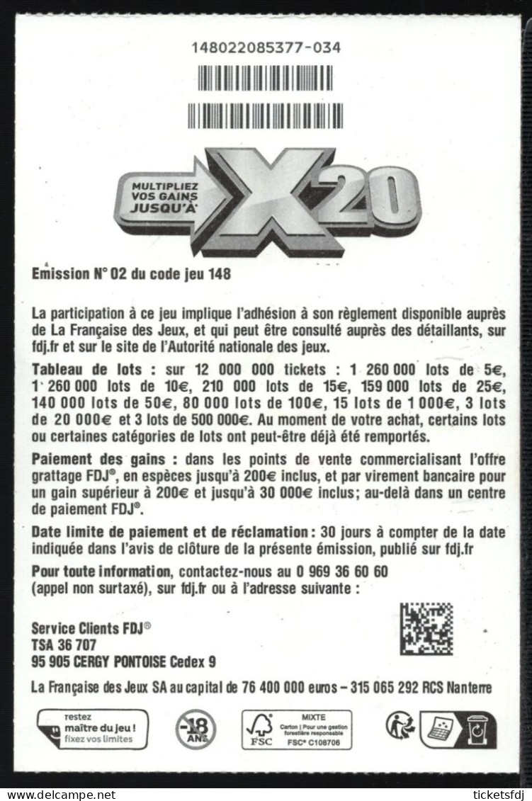 Grattage ILLIKO - X20 14802 - FRANCAISE DES JEUX - Billets De Loterie