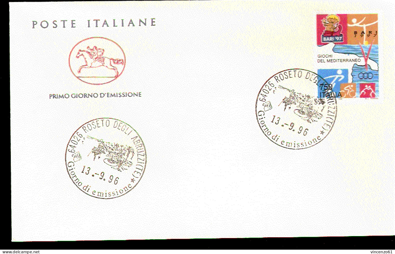 1996 BUSTA CON ANNULLO FDC   Lo Sport Italiano. Giochi Del Mediterraneo 1997, Bari. - Other & Unclassified