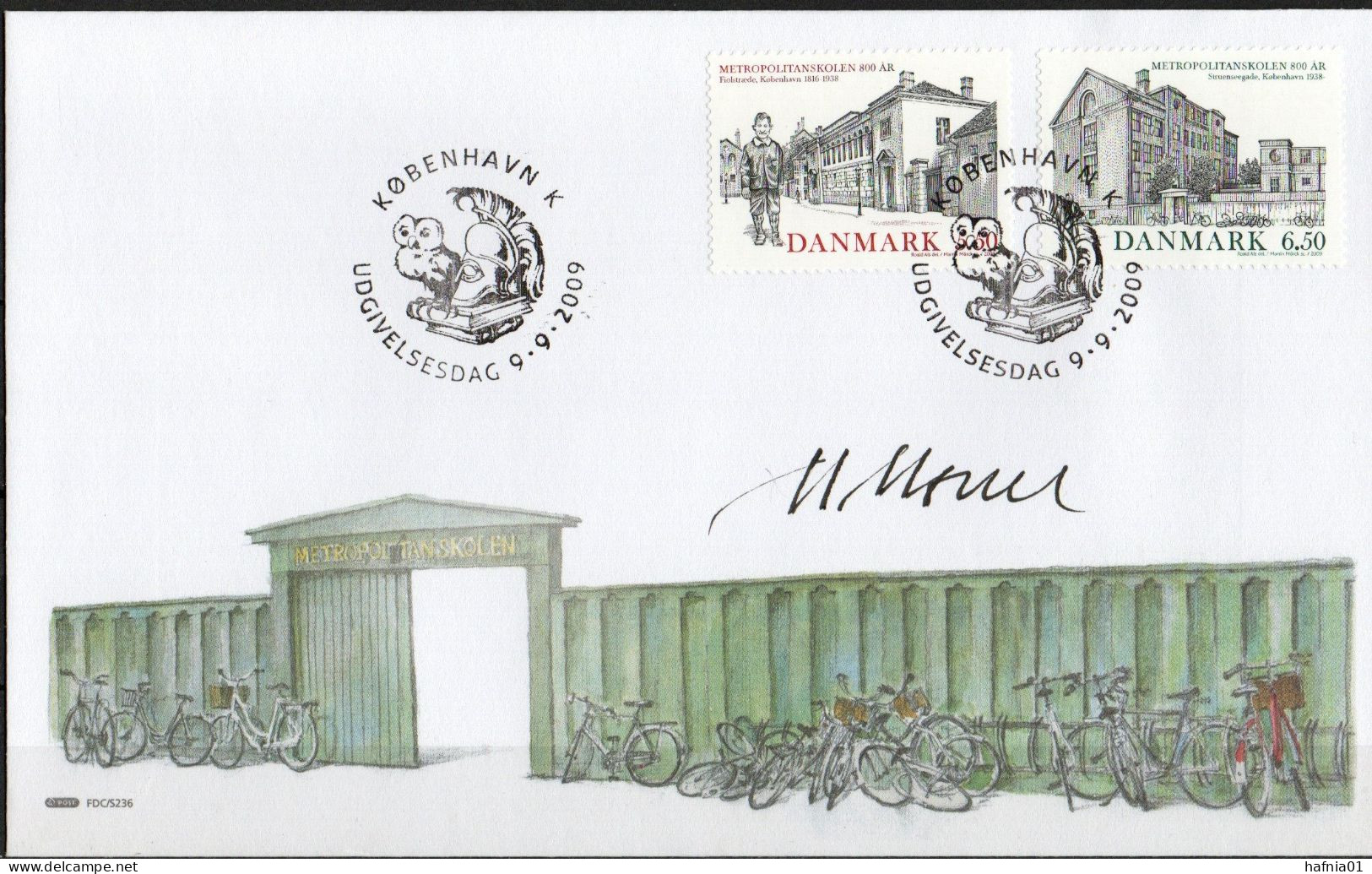 Martin Mörck. Denmark 2009. Metropolitan School. Michel 1541 - 1542 FDC. Signed. - FDC