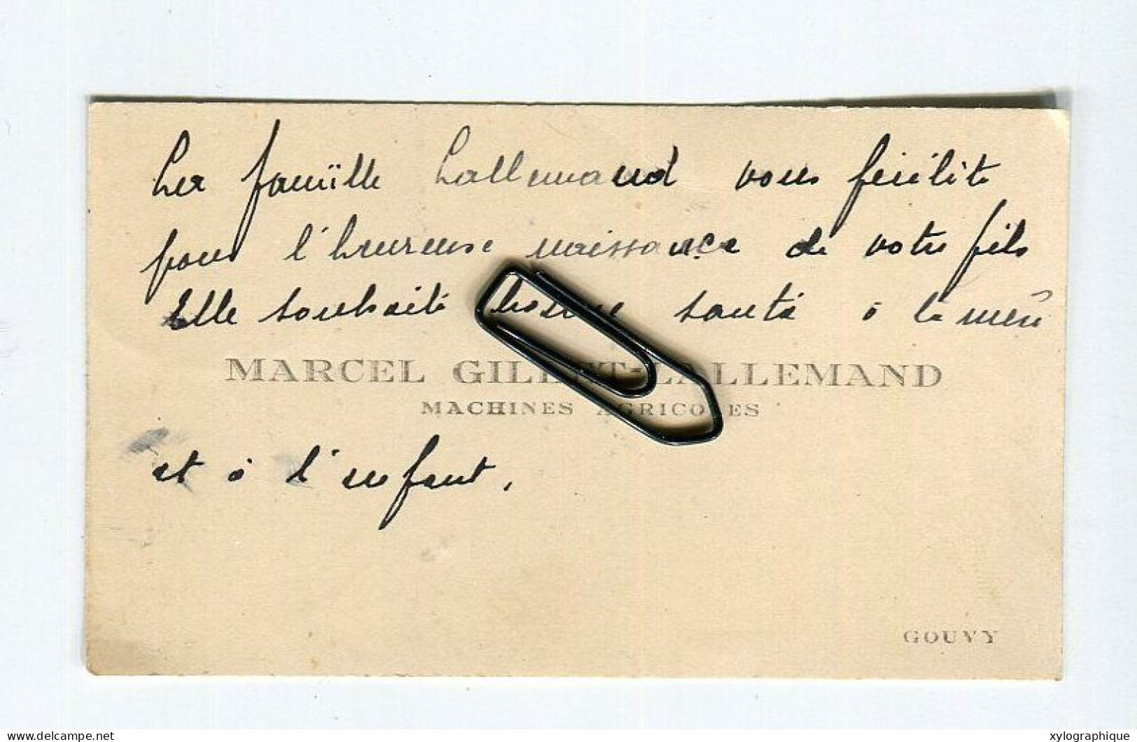 Gouvy Limerlé - Carte De Visite Ca. 1930, Marcel Gillet Lallemand, Machines Agricoles, Pour Famille Gérardy Warland - Cartes De Visite
