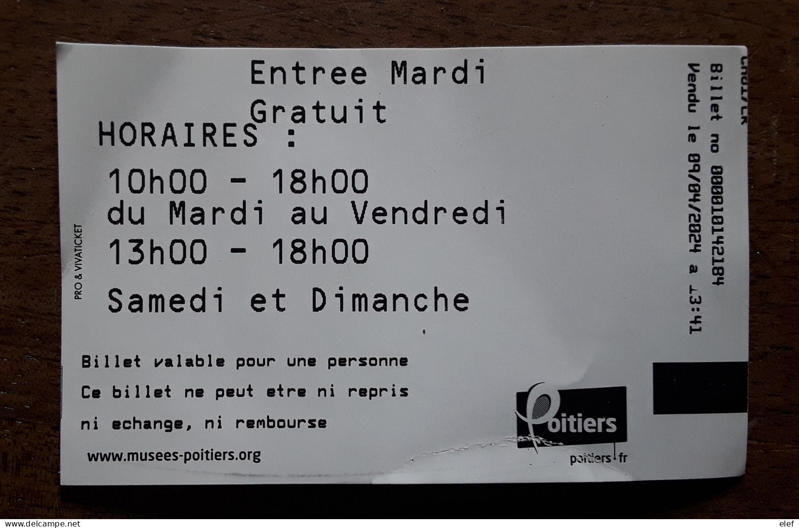 Ticket D'entrée MUSÉE  Sainte  Croix POITIERS,  Vienne 86, Illustré DRAGON Grand'Goule , TB - Tickets D'entrée