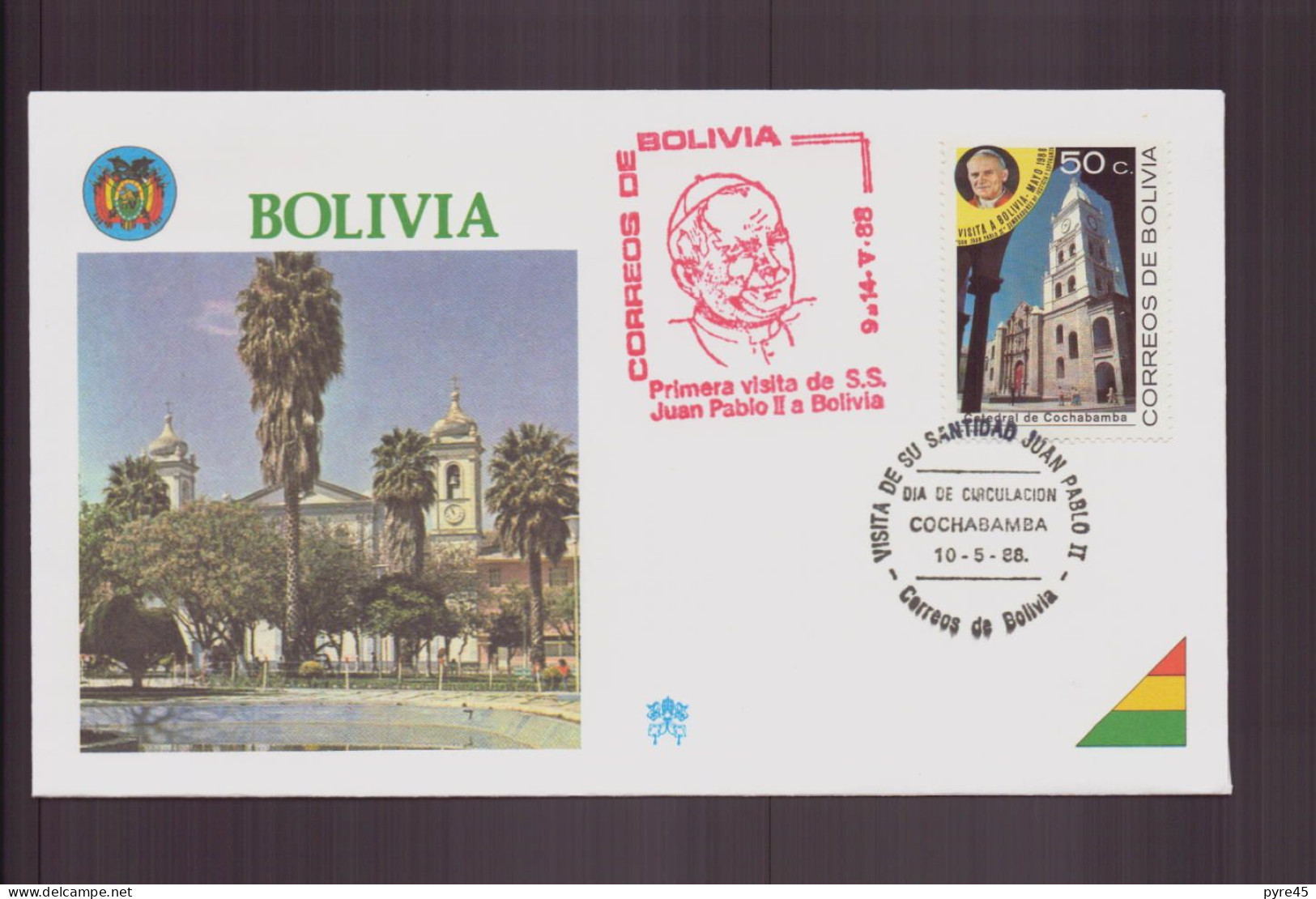 Bolivie, FDC, Enveloppe Du 10 Mai 1988 à Cochabamba " Visite Du Pape Jean-Paul II " - Bolivie