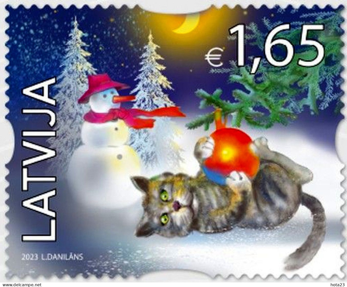 Latvia Lettland Lettonia 2023 Merry Cristmas   , Cat And Snowman MNH - Letonia