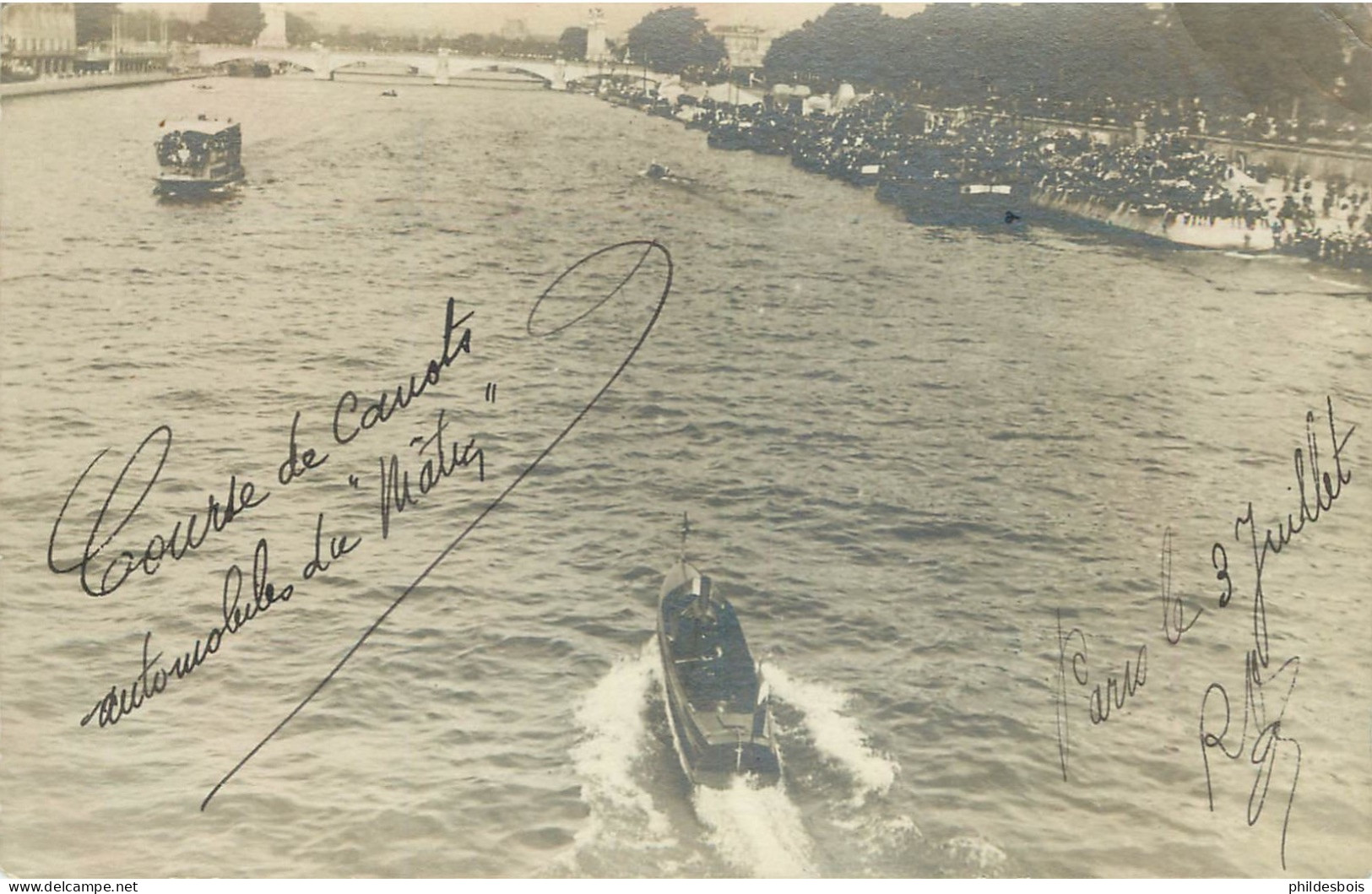 PARIS  Course De Canots Automobiles Sur La Seine Organisé Par Le Journal " Le Matin " ( Carte Photo) - La Seine Et Ses Bords