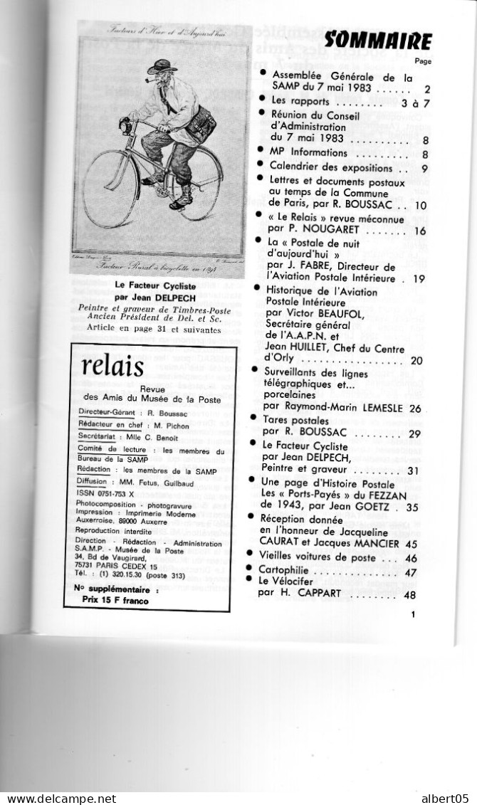 Relais N° 2 Juin 1983 Revue Des Amis Du Musée De  La Poste - Avec Sommaire - .Aviation Postale - Cycliste............... - Filatelie En Postgeschiedenis