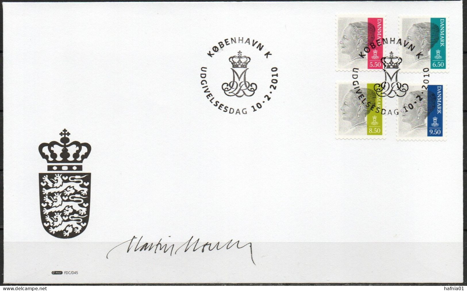 Martin Mörck. Denmark 2010. Queen Margrethe II. Michel 1561 - 1564 FDC. Signed. - FDC