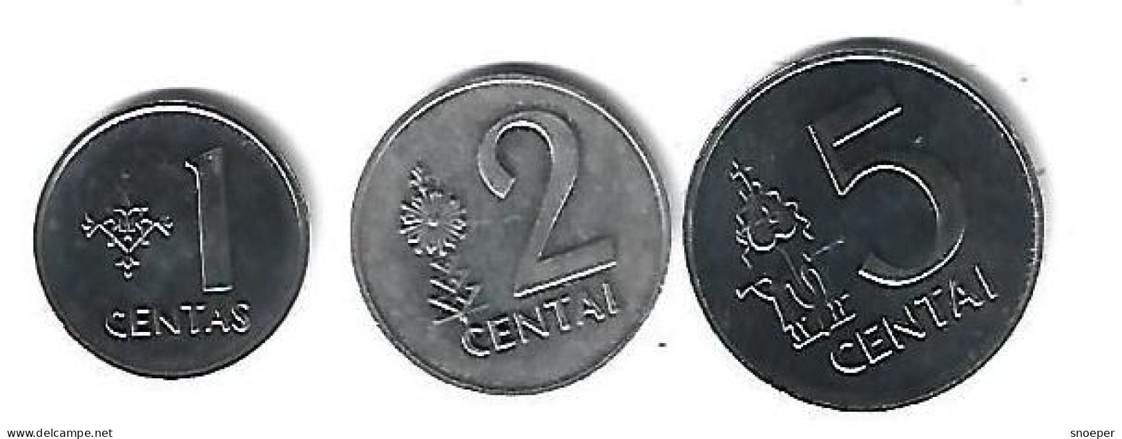 *lithuania1+2+ 5 Centai  1991  Km 85+86+87  Unc - Lithuania