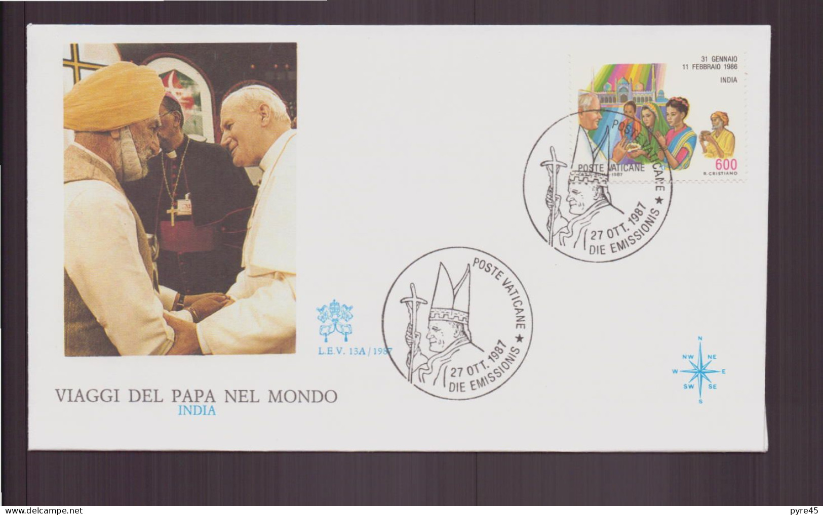 Vatican, FDC, Enveloppe Du 27 Octobre 1987 " Voyage Dans Le Monde Du Pape Jean-Paul II " Inde - FDC