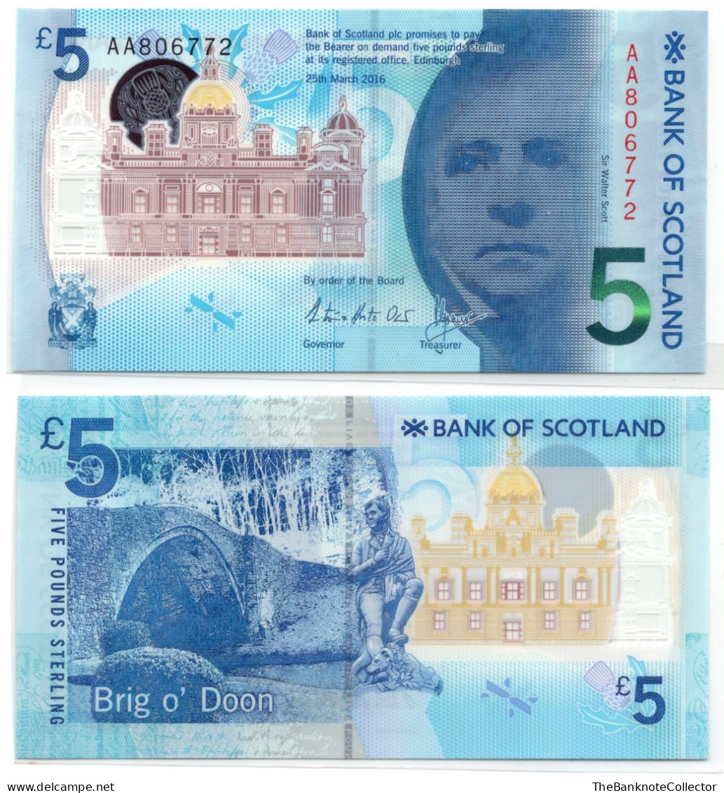 Bank Of Scotland 5 Pounds Polymer ND 2016 P-130 UNC - 5 Pond