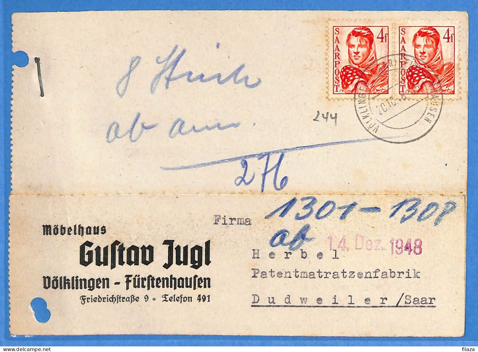 Saar - 1948 - Carte Postale De Volklingen - G31858 - Cartas & Documentos