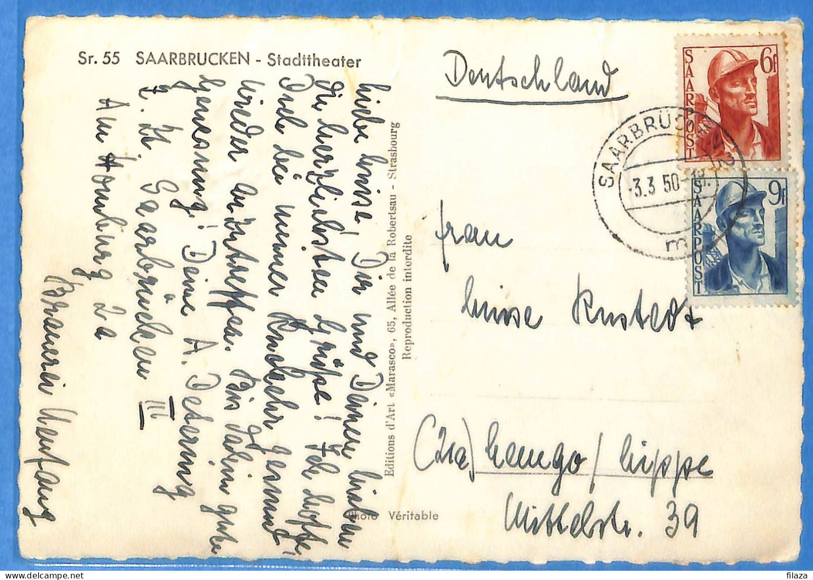 Saar - 1950 - Carte Postale De Saarbrücken - G31857 - Storia Postale