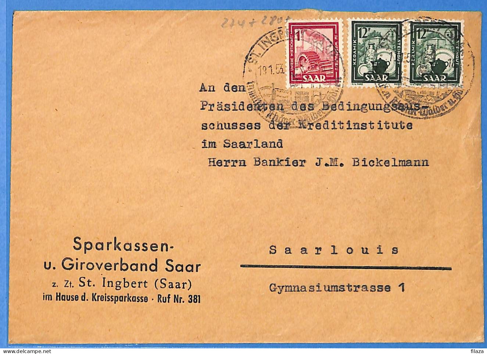 Saar - 1953 - Lettre De Sankt Ingbert - G31835 - Briefe U. Dokumente