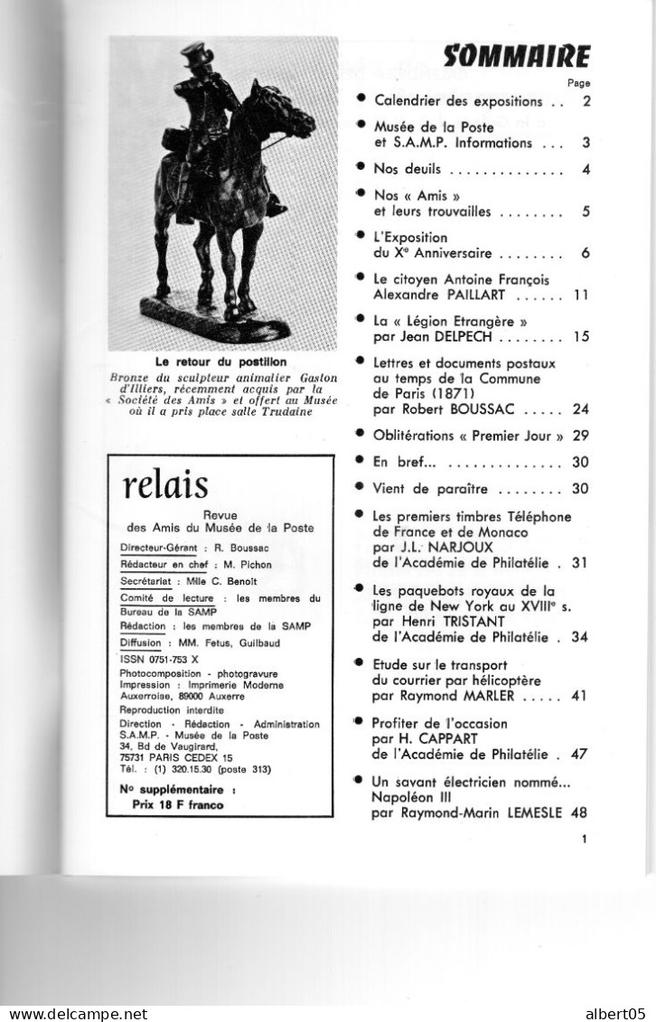 Relais N° 5 Mars 1984  Revue Des Amis Du Musée De  La Poste - Avec Sommaire - Paquebots - Légion Etrangère.............. - Philately And Postal History