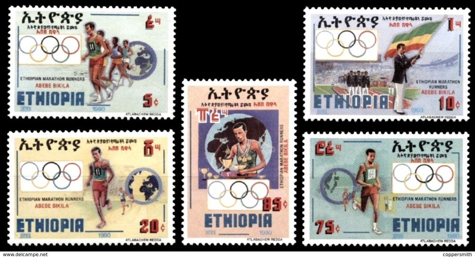 (330) Ethiopia / Ethiopie  Sport / Runner / Bikila / 1990 / Rare / Scarce  ** / Mnh  Michel 1356-60 - Ethiopia