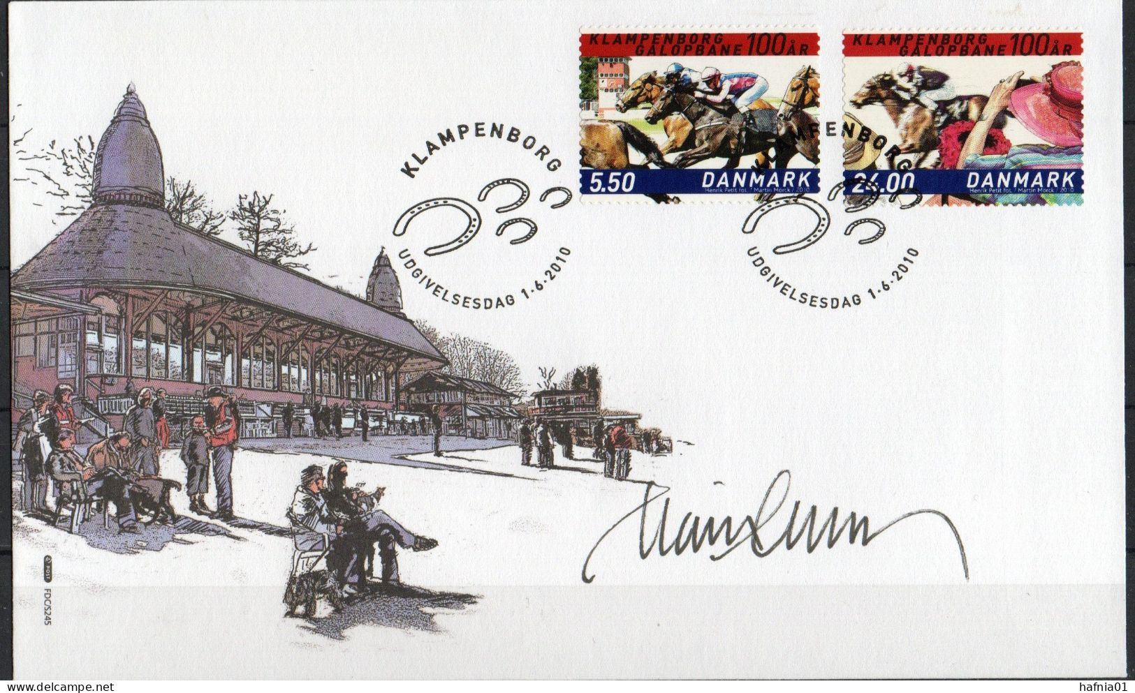 Martin Mörck. Denmark 2010. Horse Racing Track Klampenborg. Michel 1594 - 1595 FDC. Signed. - FDC