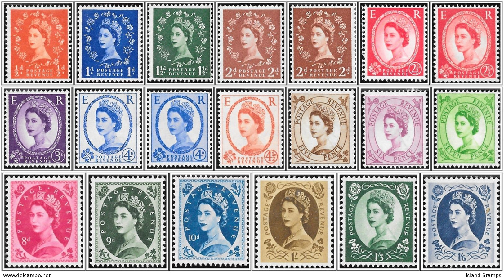 QEII - 1958 Wildings Multiple Crown - Full Set Of 20 Very Light Mounted Mint Hrd2a - Ungebraucht