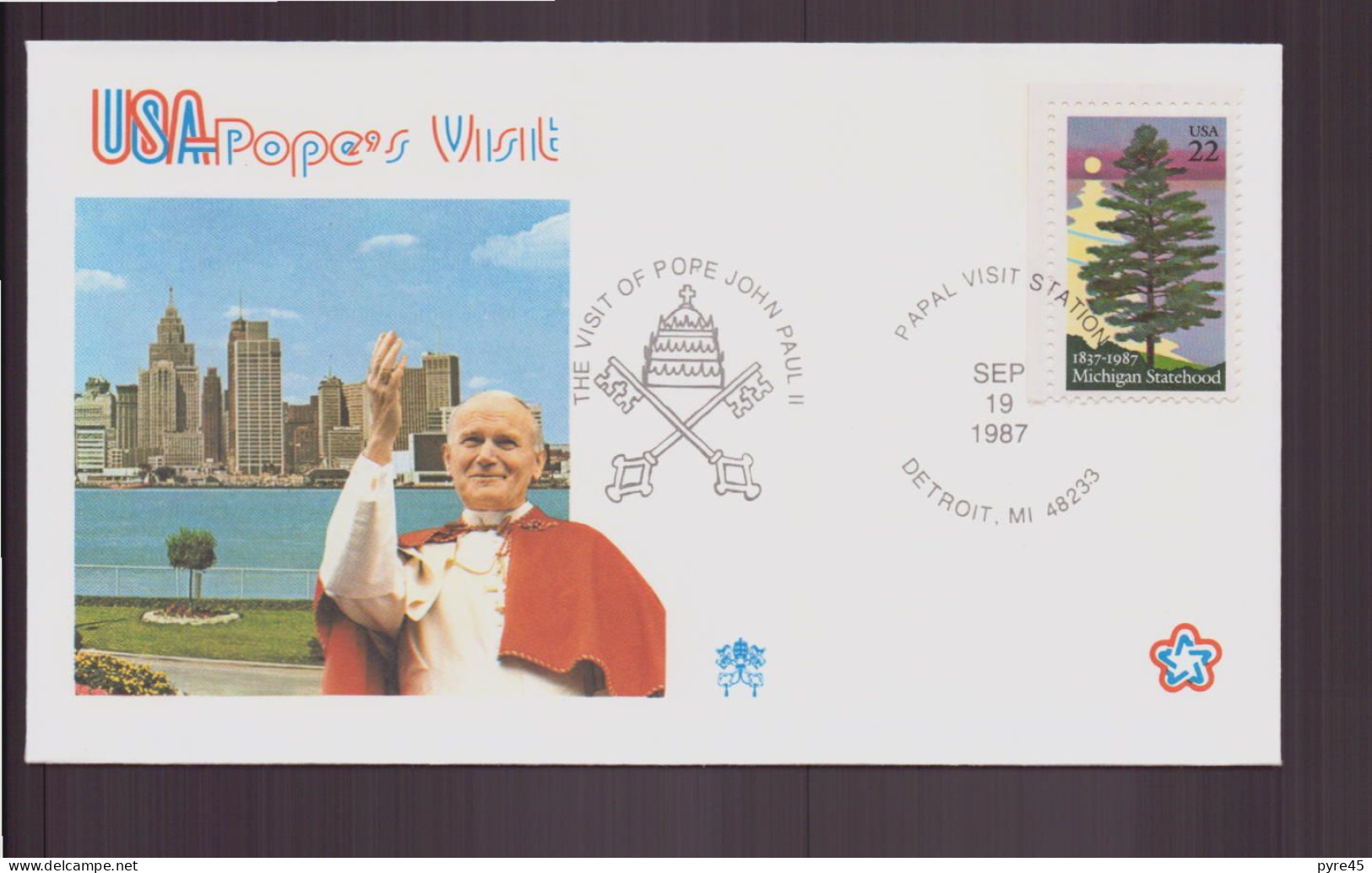 Etats-Unis, Enveloppe Avec Cachet Commémoratif " Visite Du Pape Jean-Paul II " Detroit, 19 Septembre 1987 - Omslagen Van Evenementen