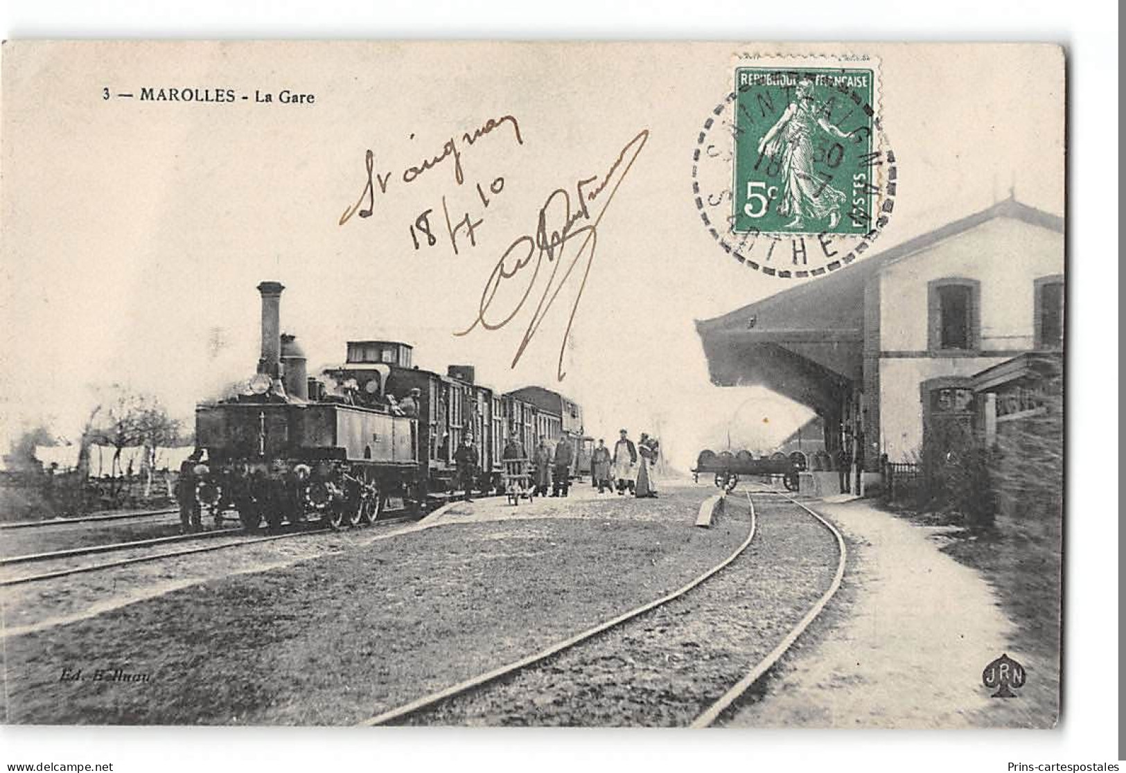 CPA 72 Marolles Les Braults La Gare Et Le Train Tramway - Marolles-les-Braults