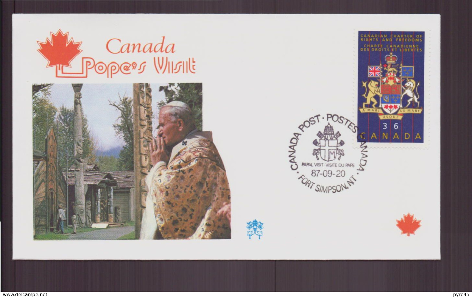 Canada, Enveloppe Avec Cachet Commémoratif " Visite Du Pape Jean-Paul II " Fort Simpson, 20 Septembre 1987 - HerdenkingsOmslagen