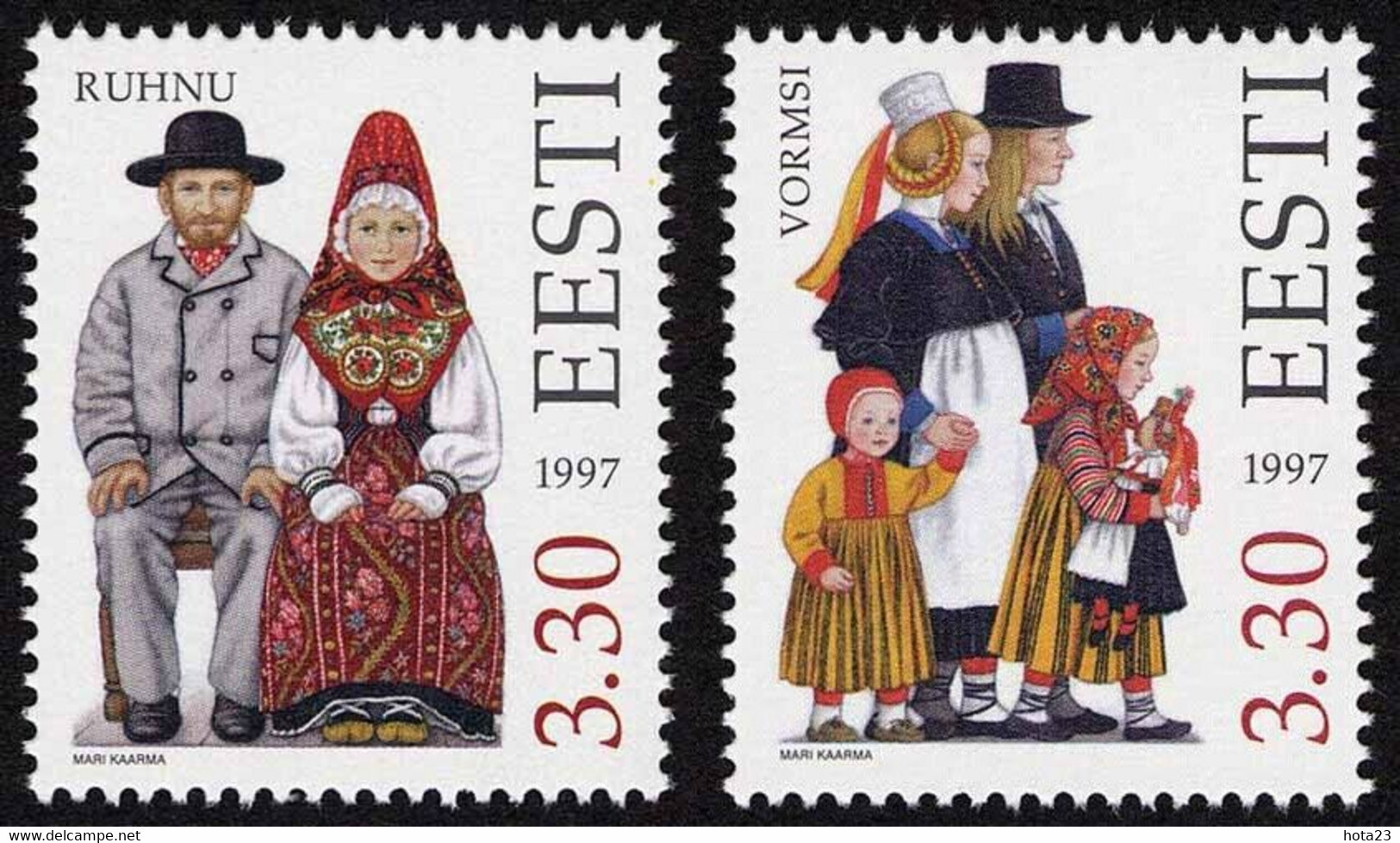 ESTONIA , Estland 1997 - Estonian Folk Costumes – Ruhnu & Vormsi (2 Stamps). MNH - Estonie