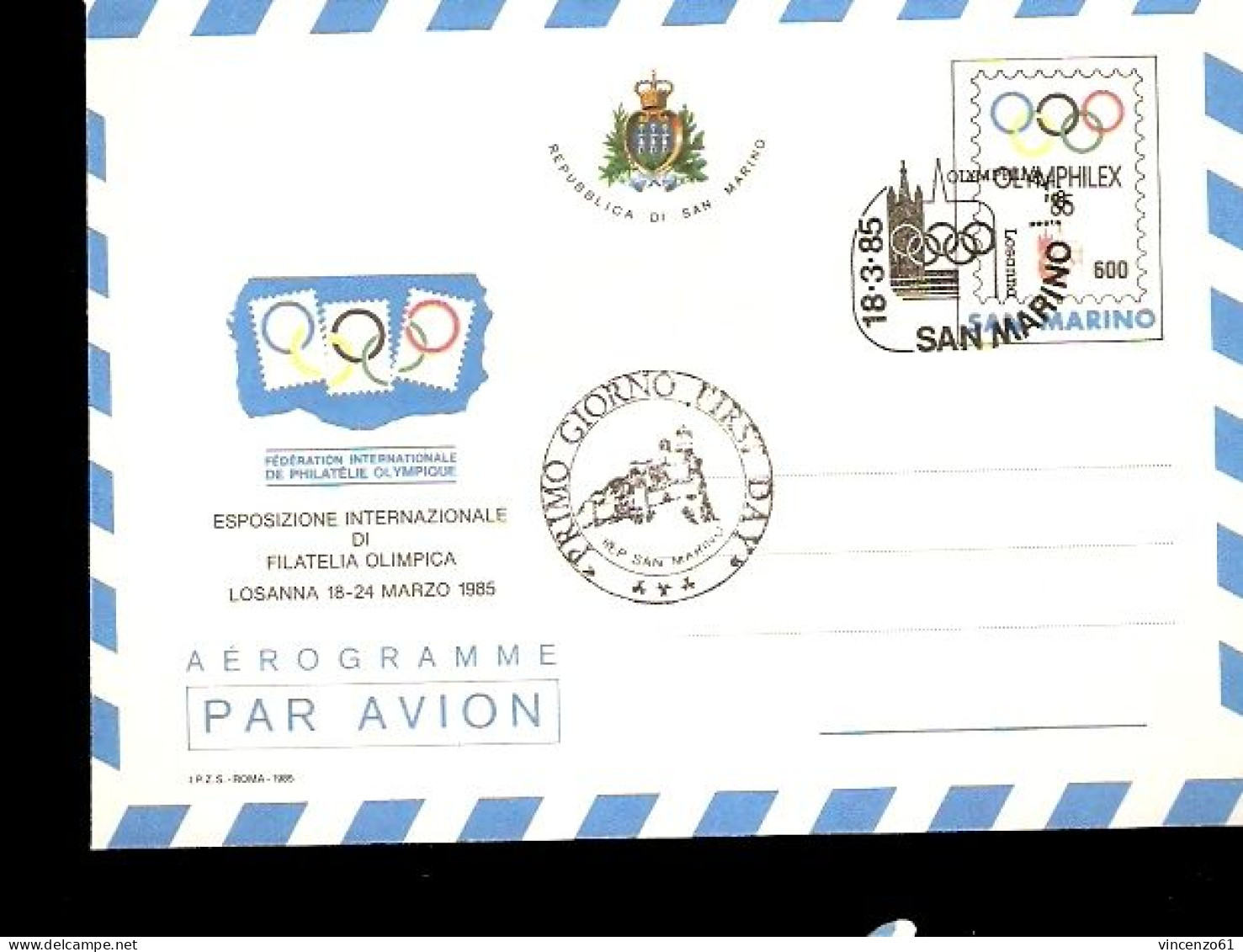 REPUBBLICA DI SAN MARINO AEROGRAMMA FDC ESPOSIZIONE DI FILATELIA OLIMPICA - Other & Unclassified