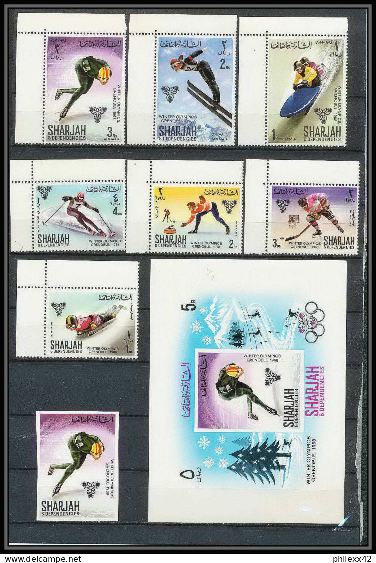 171a - Sharjah MNH ** N° 400 / 407 A + Bloc 31 Jeux Olympiques (winter Olympic Games) Grenoble 1968 Hockey Bob Jumping - Invierno 1968: Grenoble
