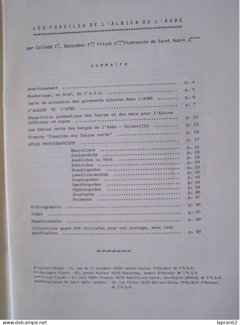 LE DEPARTEMENT DE L'AUBE. LA GEOLOGIE. "LES FOSSILES DE L'ALBIEN DE L'AUBE". - Champagne - Ardenne