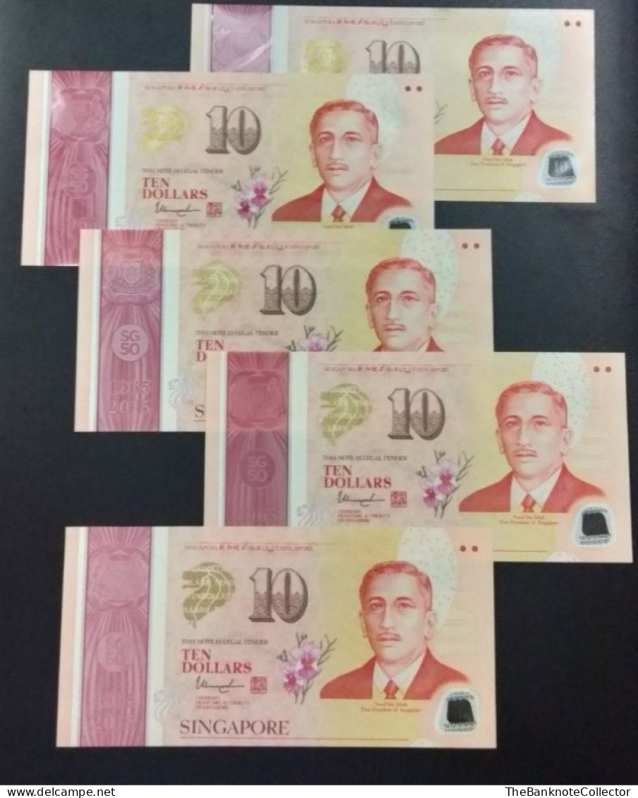 Singapore 10 Dollars X 5 Pieces  2015 Commemorative 50 Years Of Nation Building  P-56-57-58-59-60 UNC - Singapour