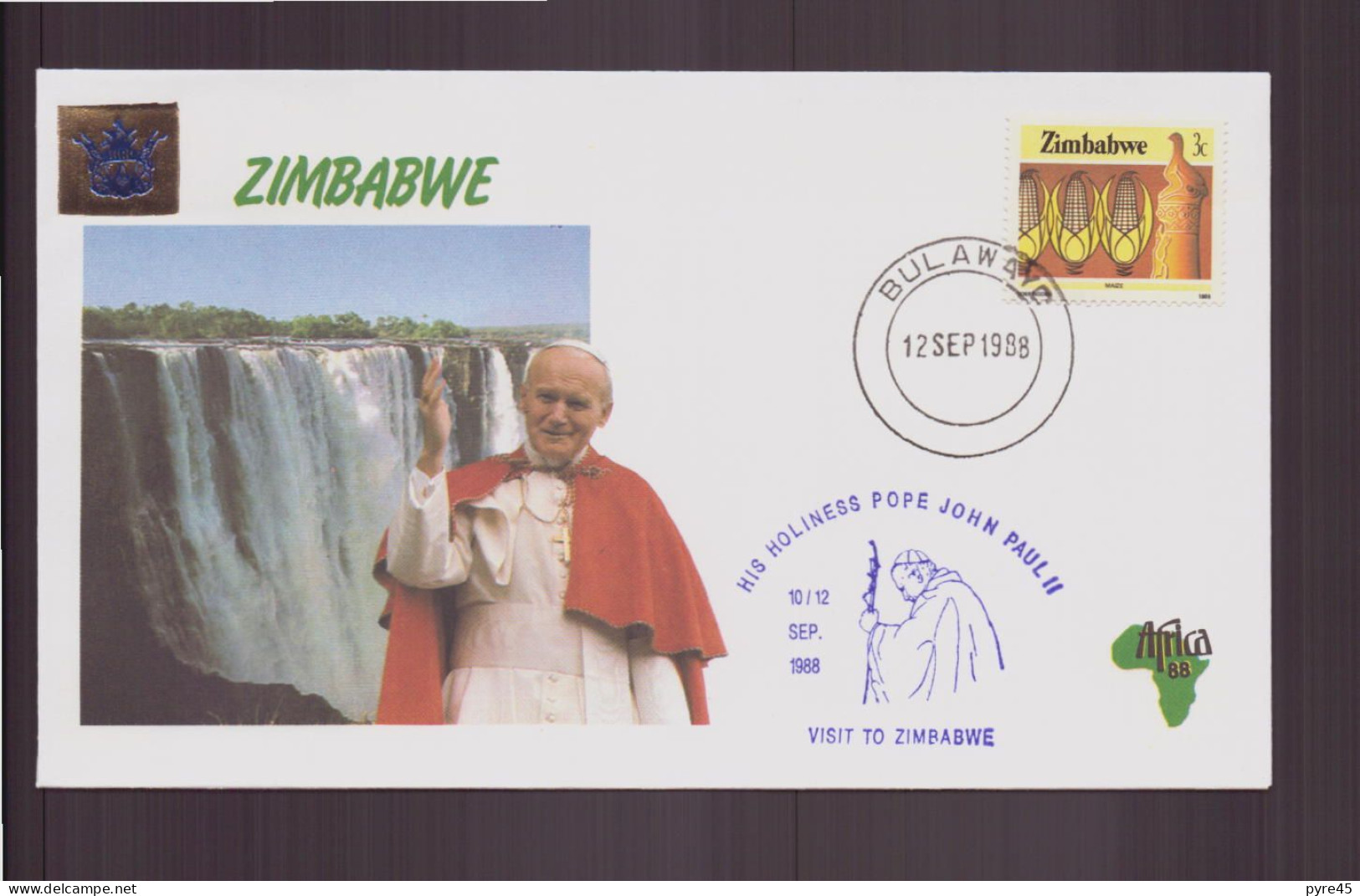 Zimbabwe, Enveloppe Avec Cachet Commémoratif " Visite Du Pape Jean-Paul II " Bulawayo, 12 Septembre 1988 - Zimbabwe (1980-...)