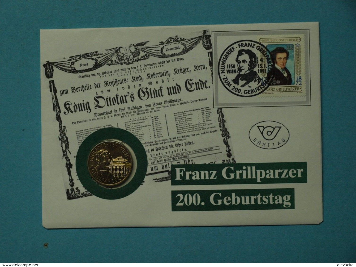 Österreich 1991 Numisbrief Mit 20 Schilling Grillparzer Geburtstag ST (MZ1315 - Ohne Zuordnung