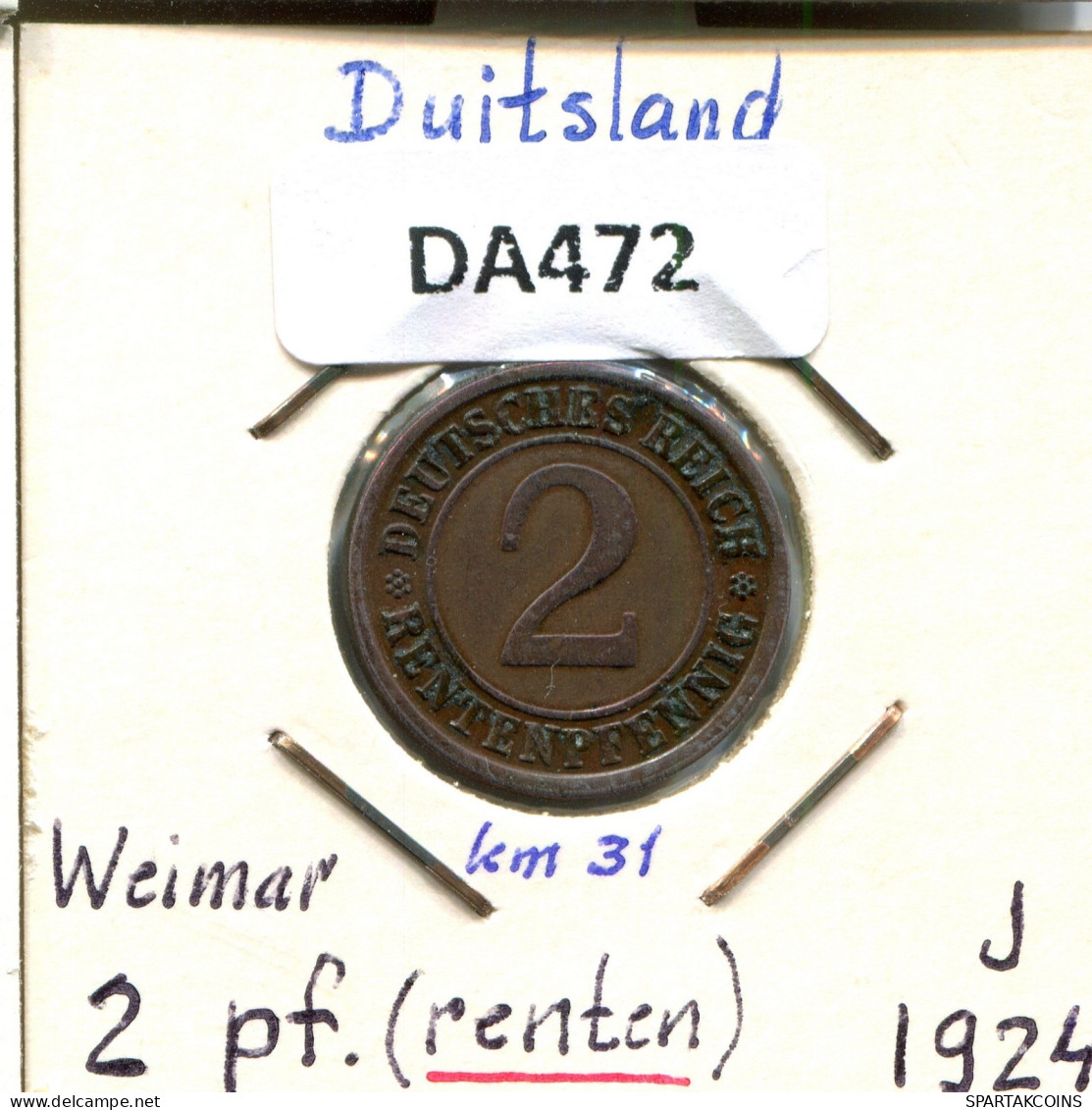 2 RENTENPFENNIG 1924 J GERMANY Coin #DA472.2.U.A - 2 Renten- & 2 Reichspfennig