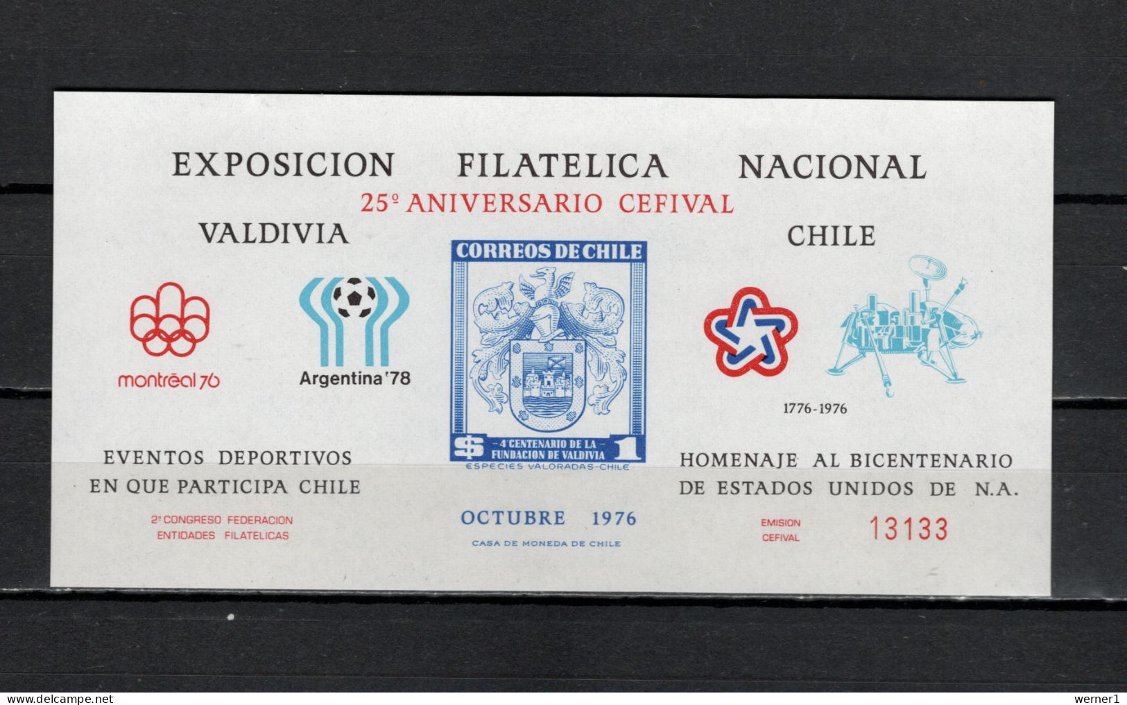 Chile 1976 Space, Viking, Olympic Games Montreal, Football Soccer World Cup, US Bicentennial Special Vignette MNH - Amérique Du Sud