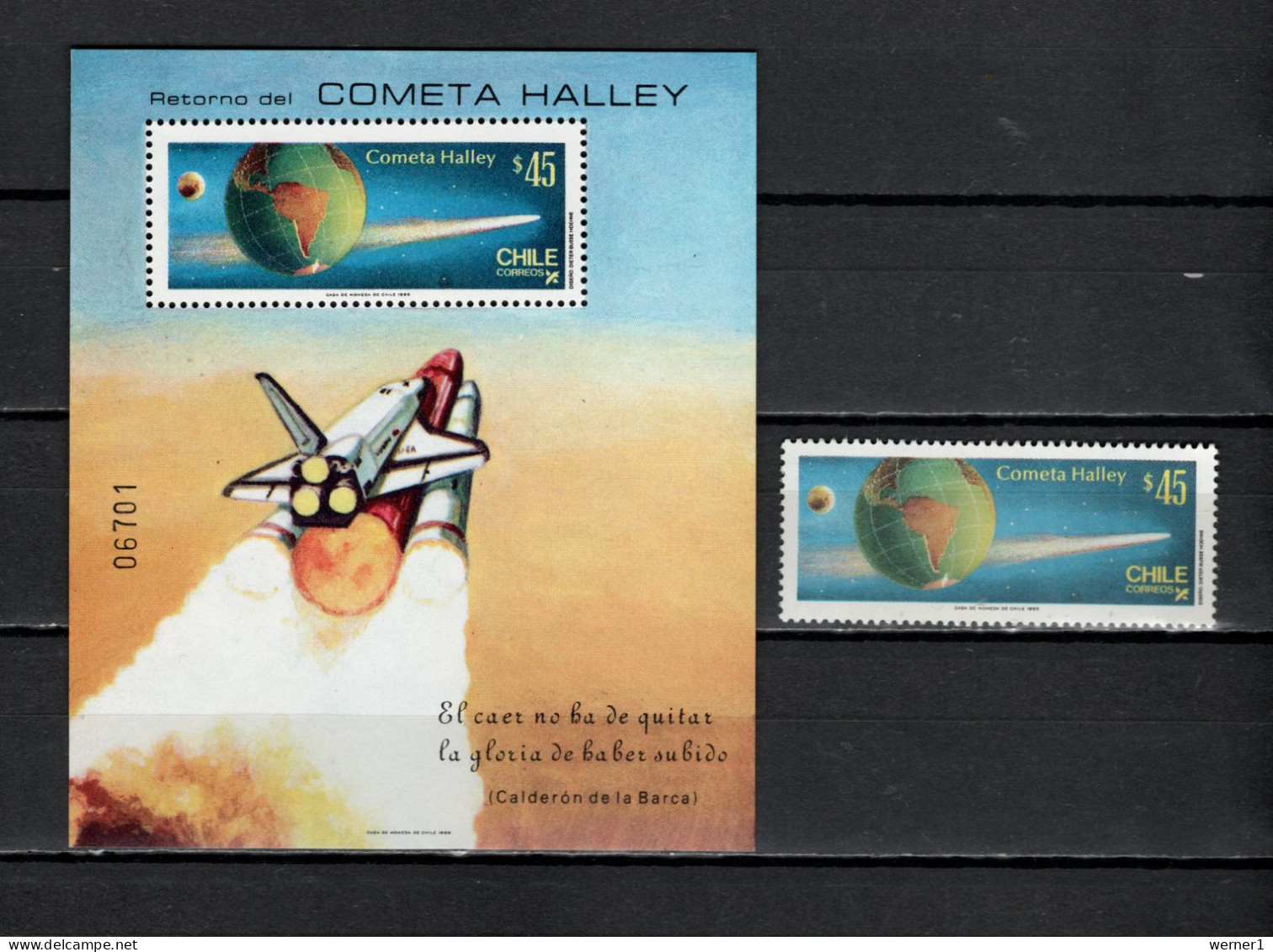 Chile 1985 Space, Halley's Comet Stamp + S/s MNH - Amérique Du Sud