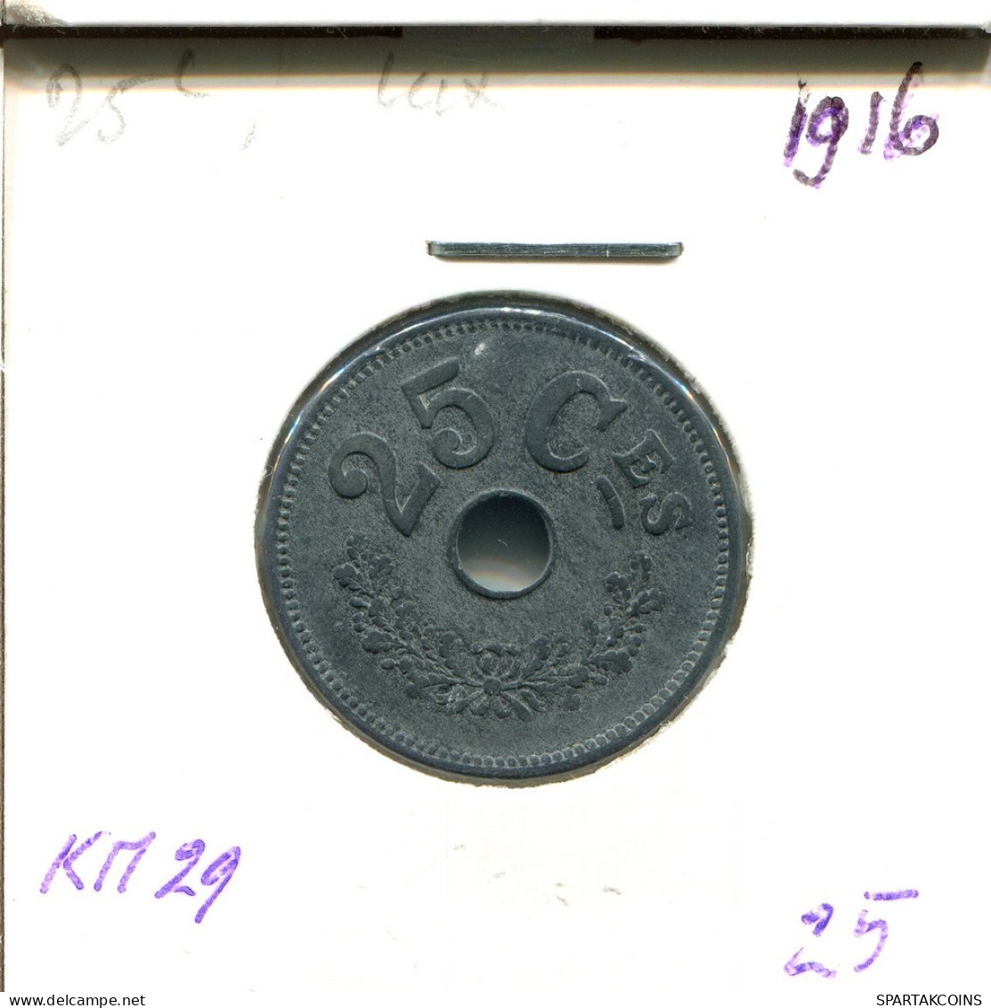 25 CENTIMES 1916 LUXEMBURG LUXEMBOURG Münze #AT183.D.A - Luxembourg