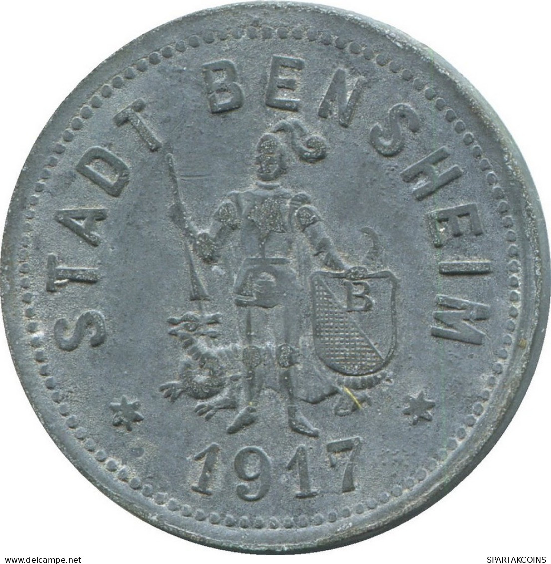 50 PFENNIG 1917 BENSHEIM NOTGELD DEUTSCHLAND Münze GERMANY #DE10516.6.D.A - 50 Rentenpfennig & 50 Reichspfennig