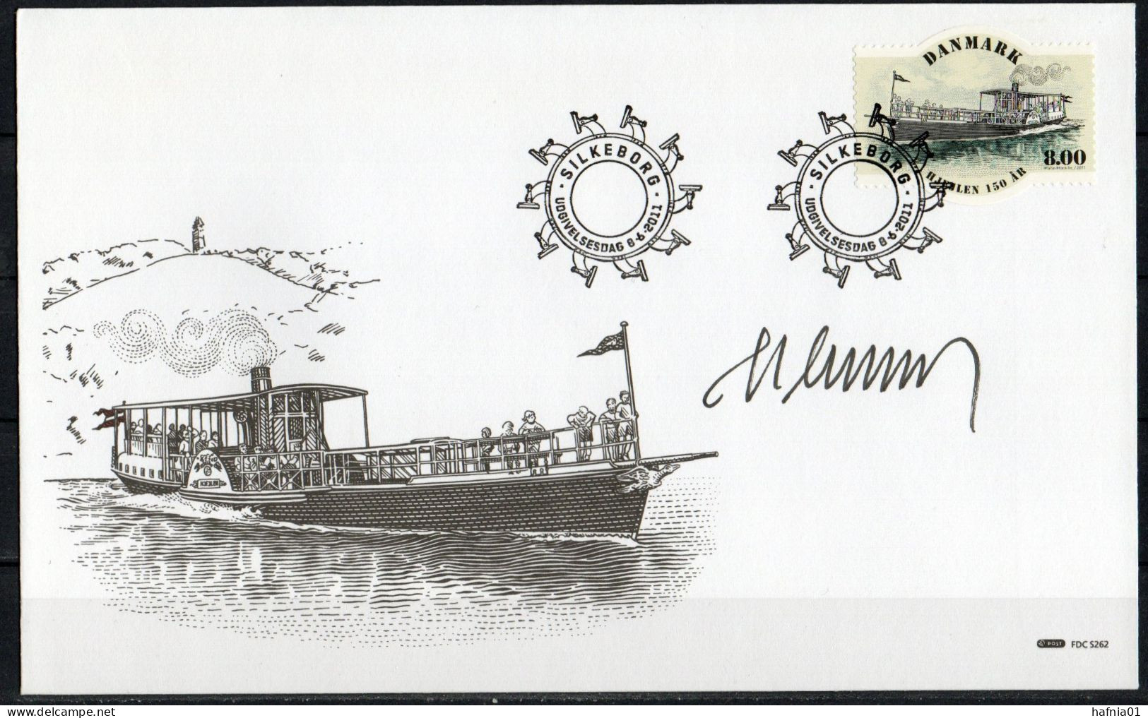 Martin Mörck. Denmark 2011. 150 Anniv Paddle Streamer "Hjejlen". Michel 1660 FDC. Signed. - FDC