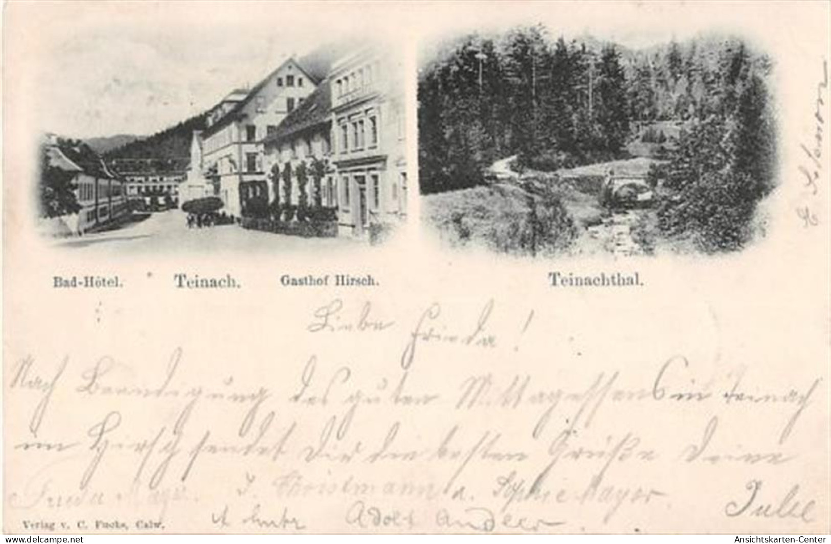 39103402 - Bad Teinach Mit Gasthof Hirsch Und Teinachtal Gelaufen. Marke Entfernt. Ecken Mit Albumabdruecken, Leichter  - Bad Teinach
