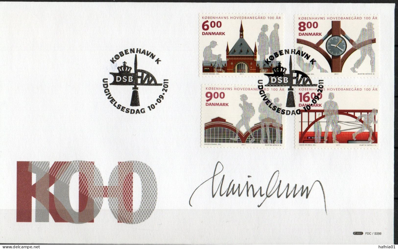 Martin Mörck. Denmark 2011. 100 Anniv Central Station, Copenhagen. Michel 1669 A - 1672 A FDC. Signed. - FDC