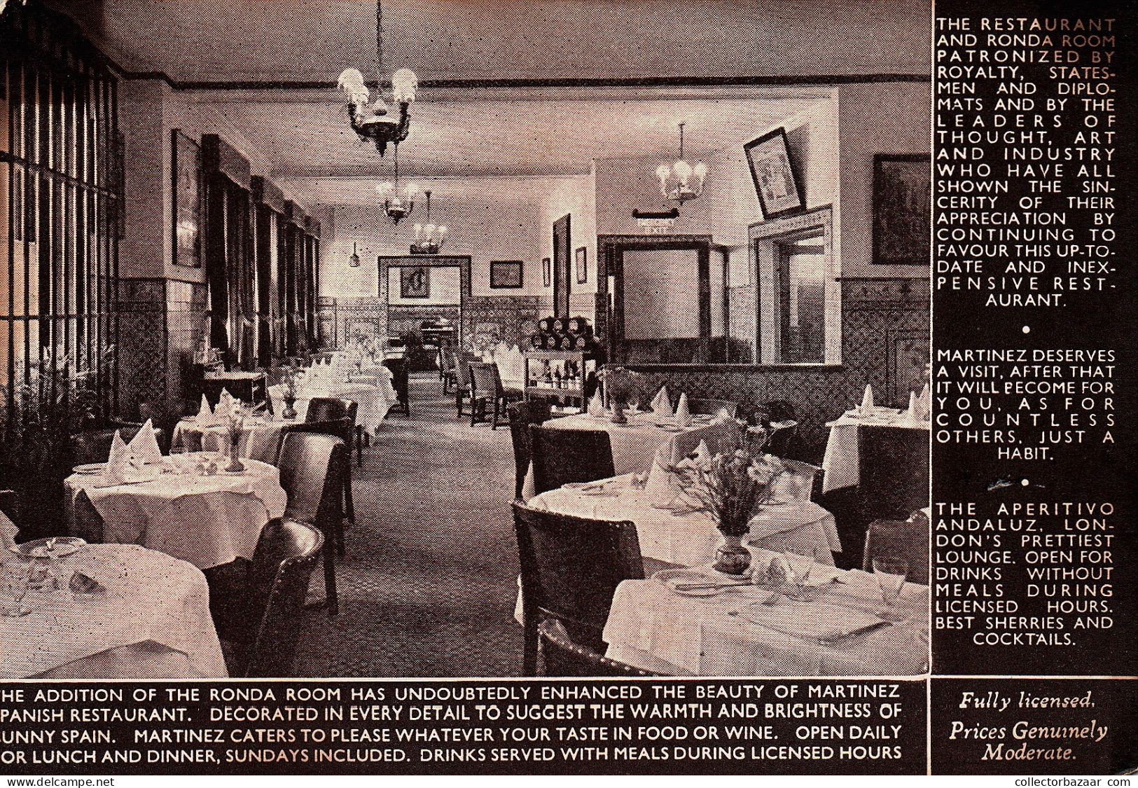 Martinez Restaurant London Tile Decoration Advertising Postcard - Hotels & Restaurants