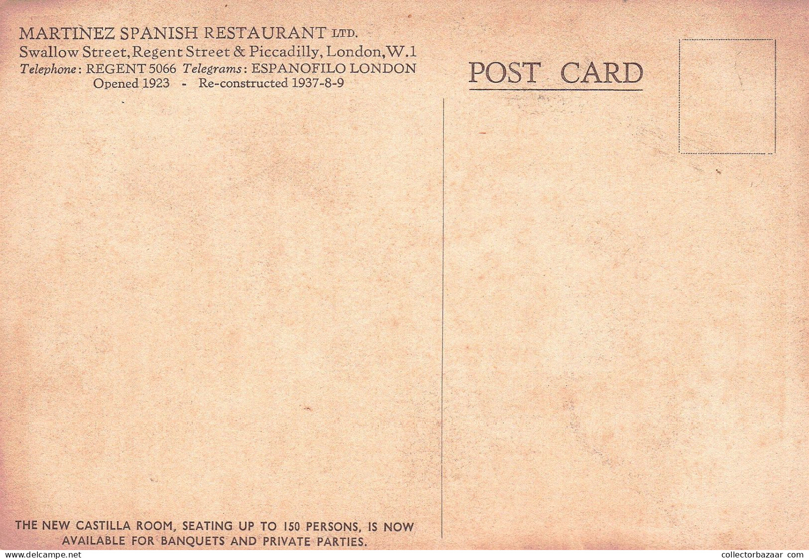 Martinez Restaurant London Tile Decoration Advertising Postcard - Hotels & Restaurants