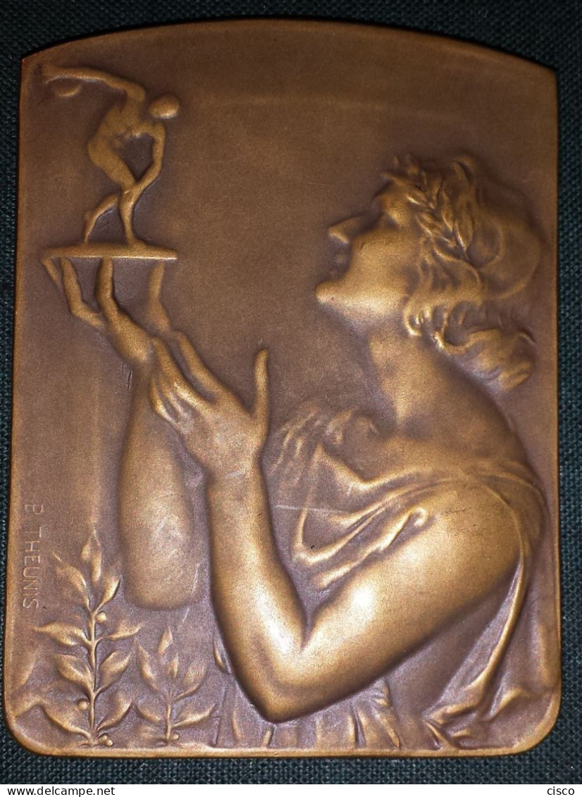 BELGIQUE Pierre THEUNIS Médaille Art Nouveau Pour Le Soir Jeu De Balle 1954 Grand Format - Royaux / De Noblesse