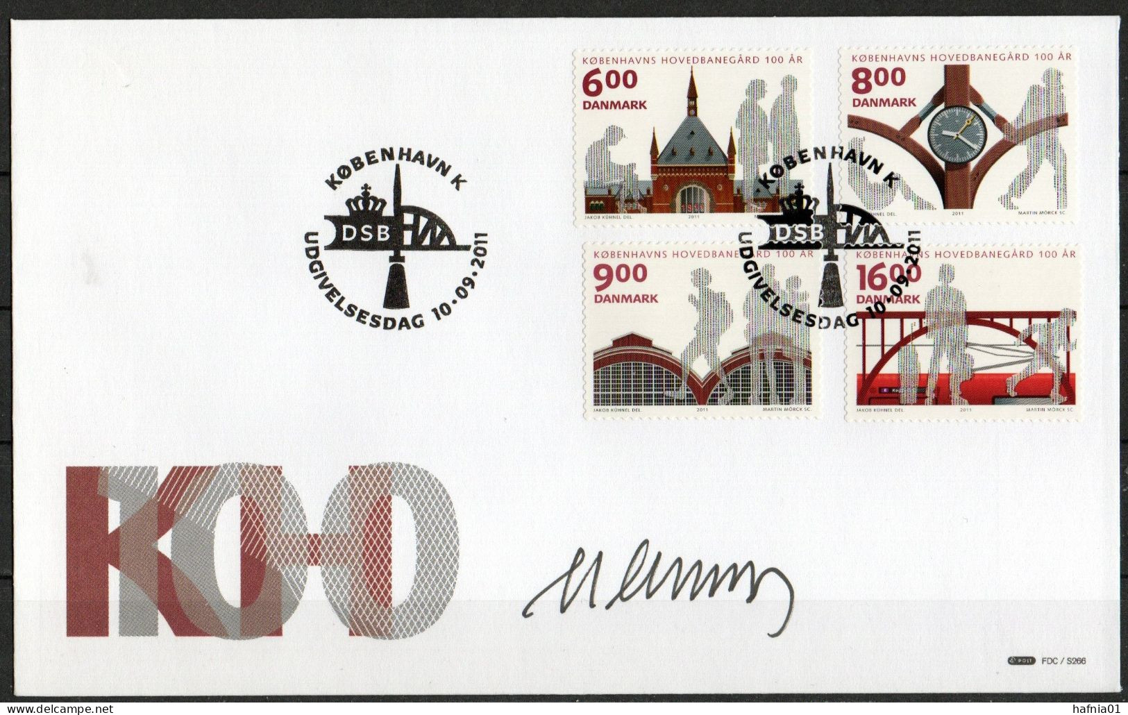 Martin Mörck. Denmark 2011. 100 Anniv Central Station, Copenhagen. Michel 1669 A - 1672 A FDC. Signed. - FDC