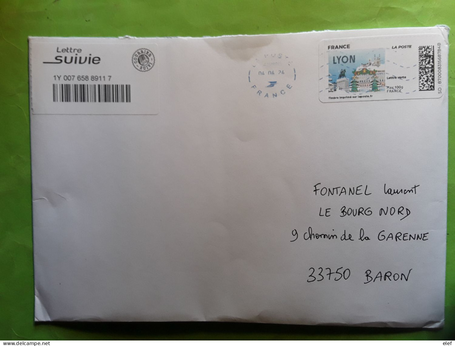 Lettre Suivie Avec Timbre Personnalisé LYON Place Bellecourt / Fourvières MAX 100 G , Obl 2024 , TB - Printable Stamps (Montimbrenligne)