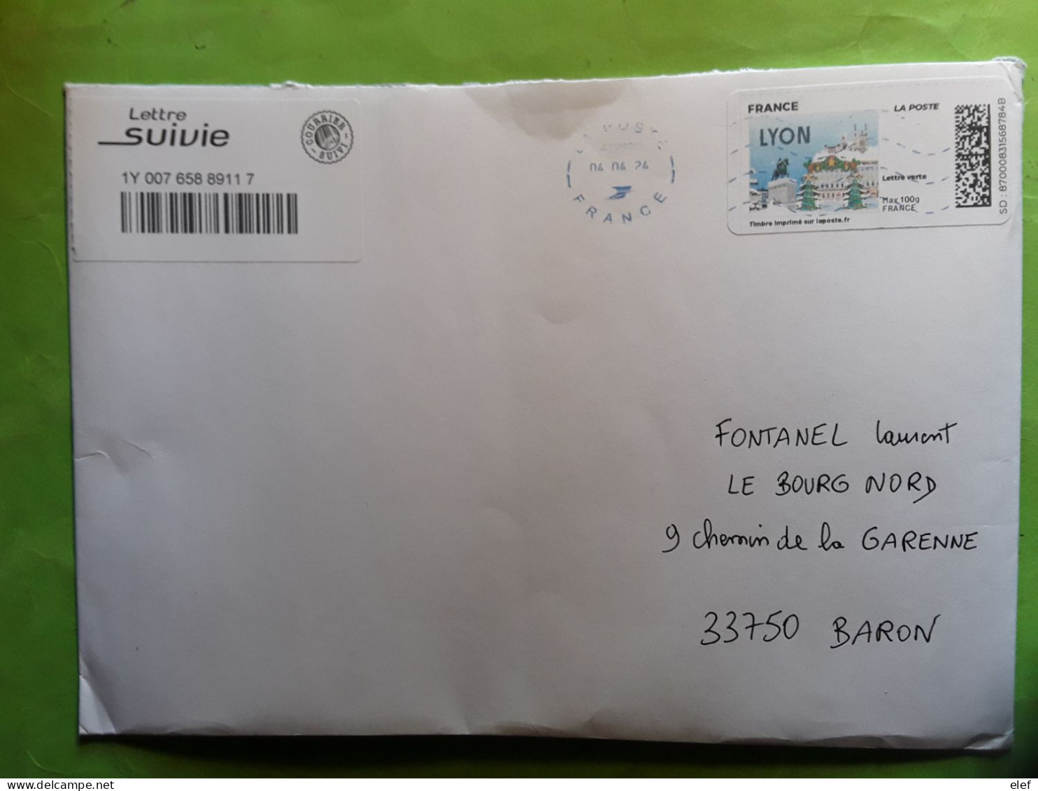 Lettre Suivie Avec Timbre Personnalisé LYON Place Bellecourt / Fourvières MAX 100 G , Obl 2024 , TB - Francobolli Stampabili (Montimbrenligne)